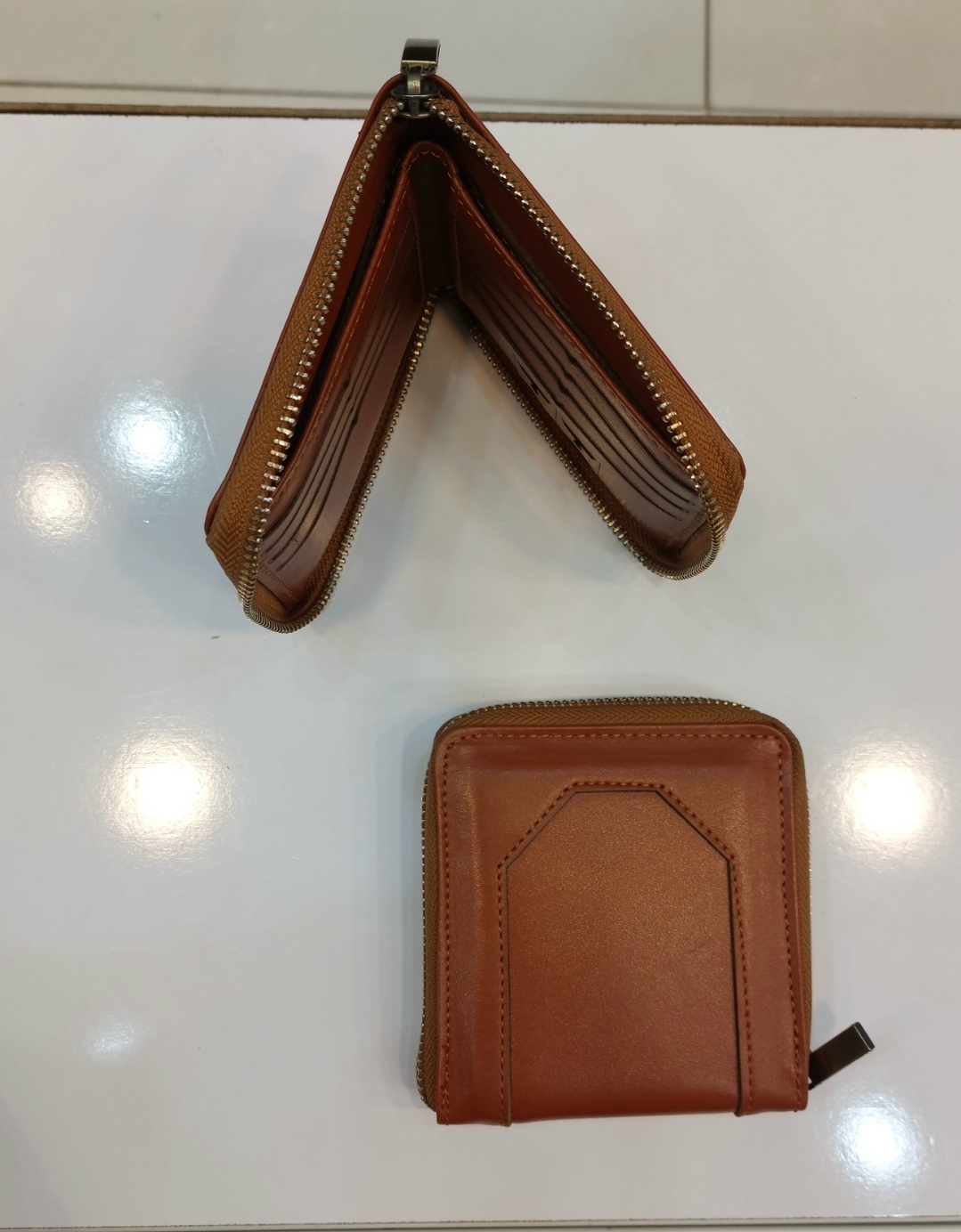 کیف پول عسلی چرم طبیعی